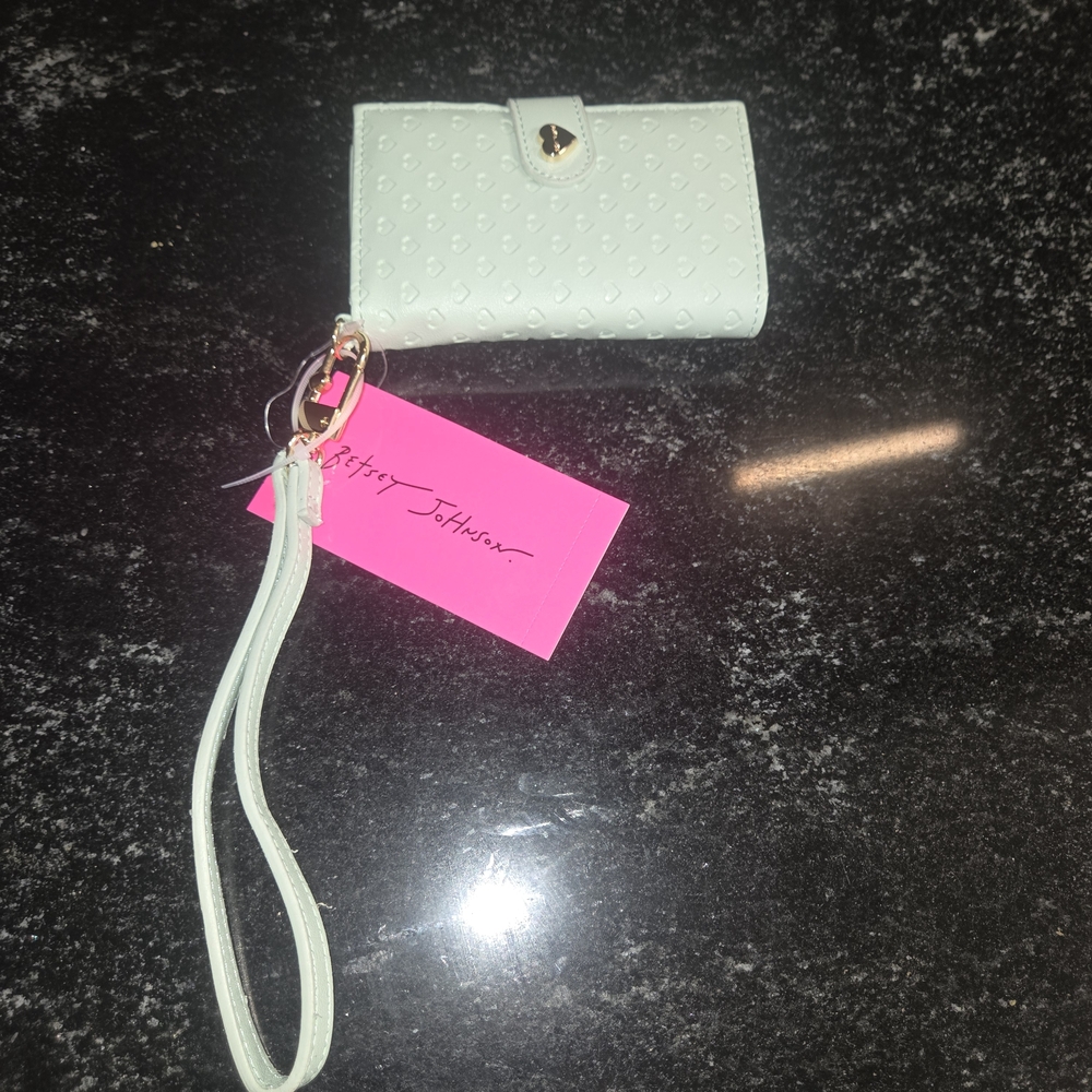 Betsey Johnson Mint Green Wristlet Card & Key Holder with Charm